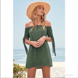 LULUS On Off Shoulder Green Dress with Ties S